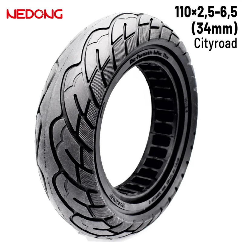 NEDONG - Pneumatico Solido 10X2.5 - 6.5 (34mm) New Light Design Black Per Monopattini Elettrici